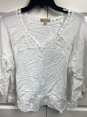 Crochet  Bohemian Boho  Laced 3/4 Sleeve Lace Blouse Fairy core White Small